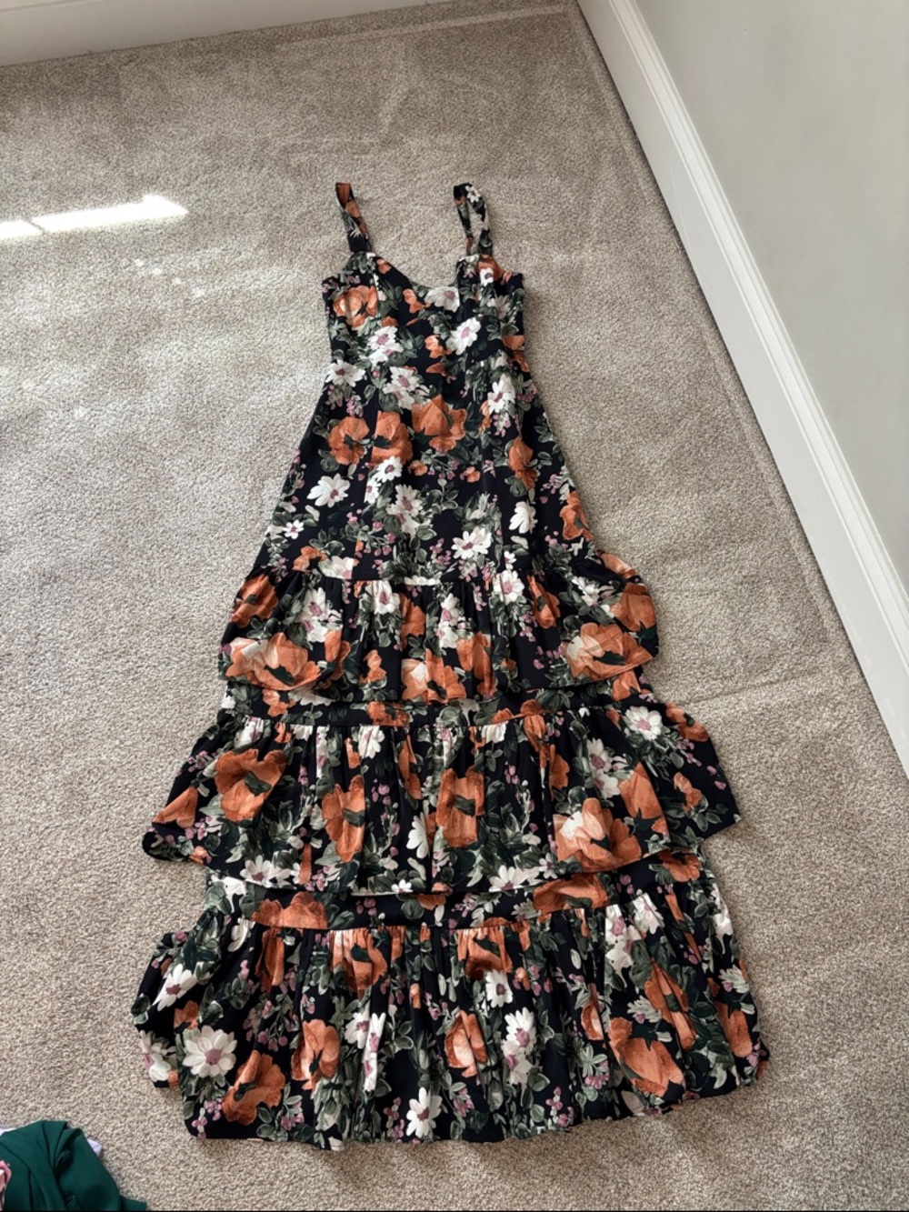 Floral Tiered Maxi Dress in Black and Orange
